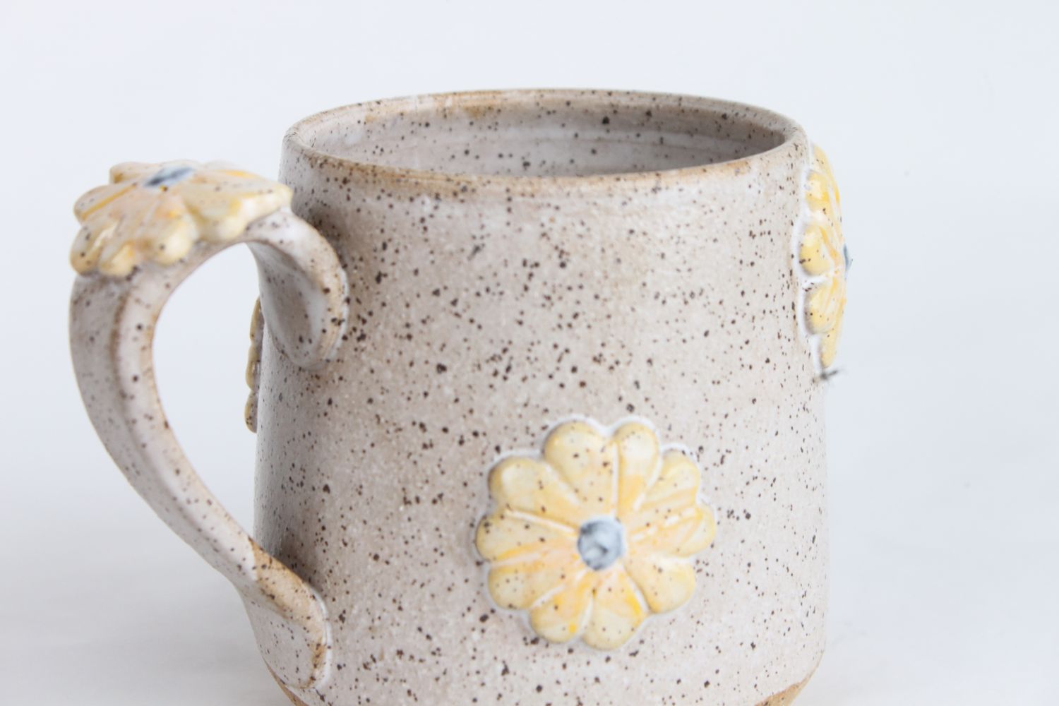 Flower Mug - speckled yellow matte white