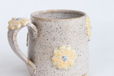 Flower Mug - speckled yellow matte white