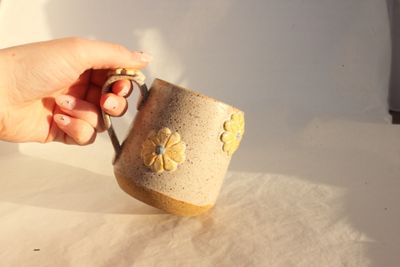 Flower Mug - speckled yellow matte white