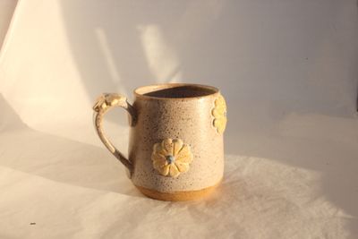 Flower Mug - speckled yellow matte white