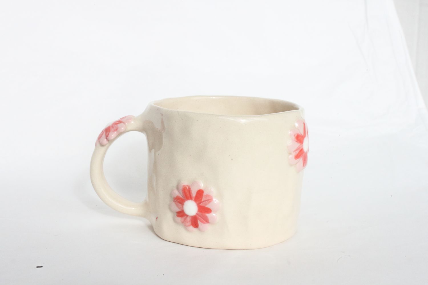 Pink Flower Mug - handpinched