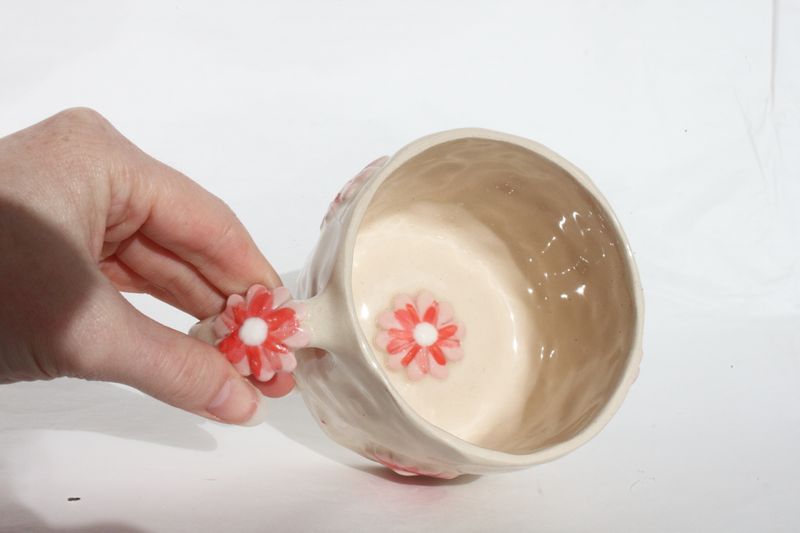 Pink Flower Mug - handpinched
