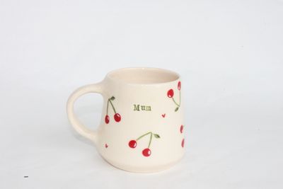 'Mum' mug - cherries wheelthrown