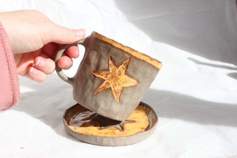 Starry Stone Mug and Saucer Set
