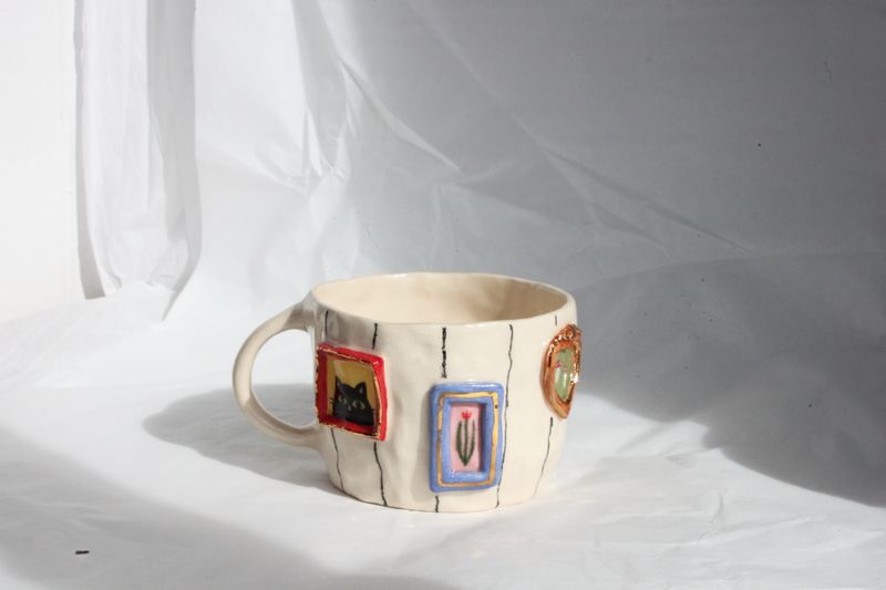 Gallery Mug - Cat, tulip, mushrooms, meadows, stary night