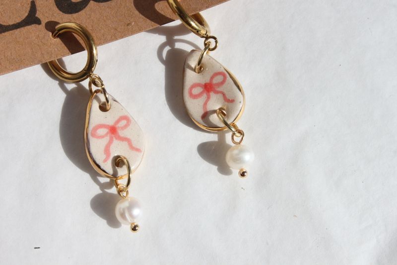 Pink Bow pearl Earrings