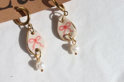 Pink Bow pearl Earrings