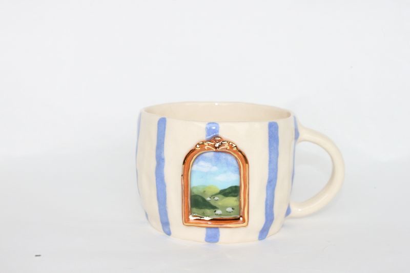 Gallery Mug - two frames blue stripes