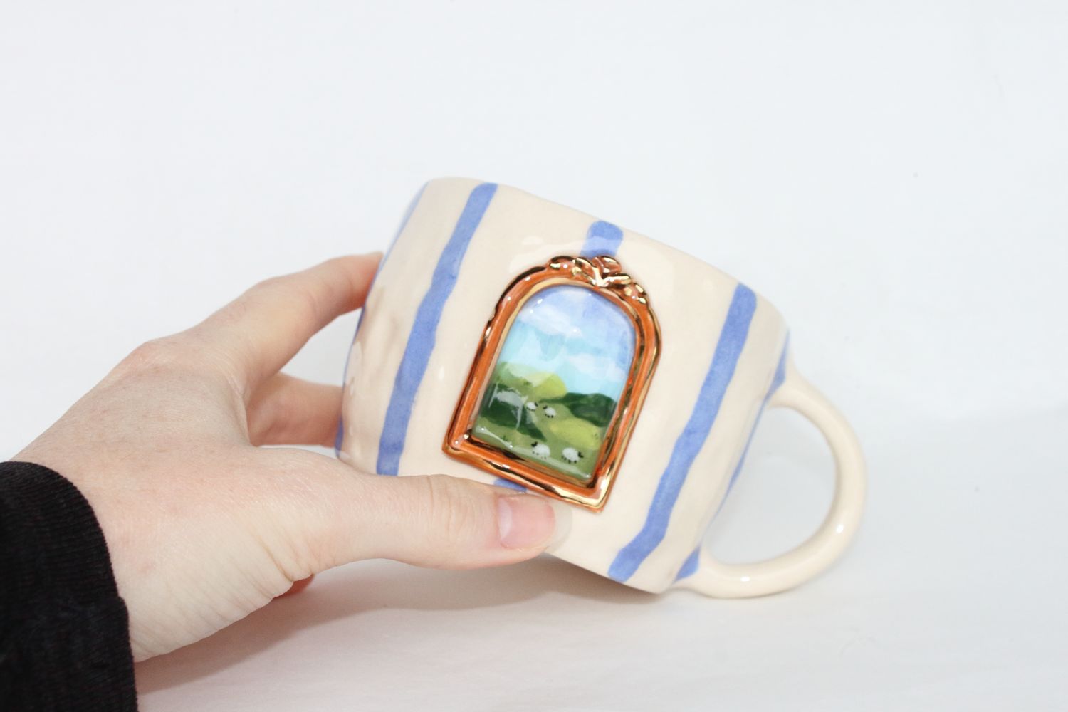 Gallery Mug - two frames blue stripes