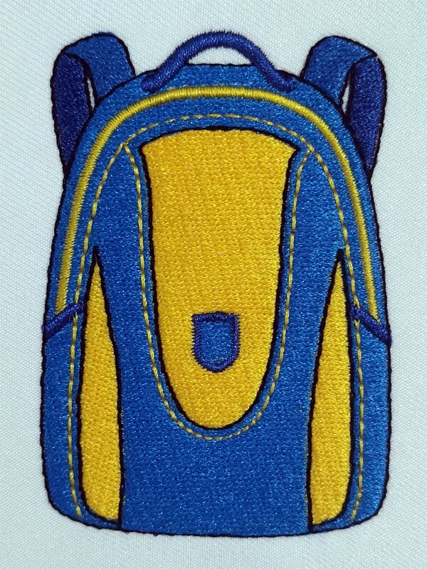 Blue and yellow schoolbag embroidery design