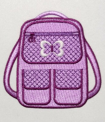 Cute purple schoolbag embroidery design