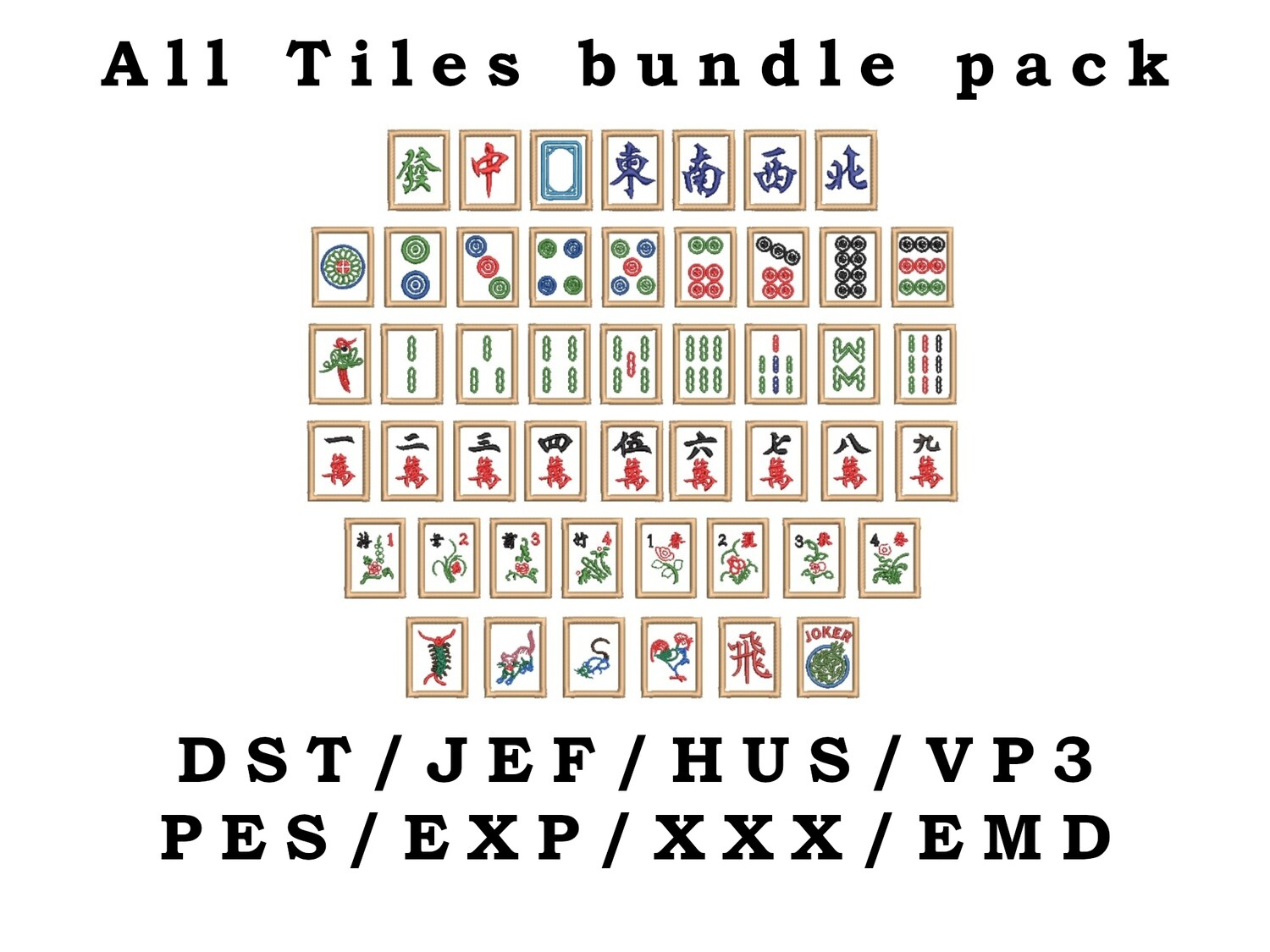 Mahjong Tiles Embroidery file bundle pack