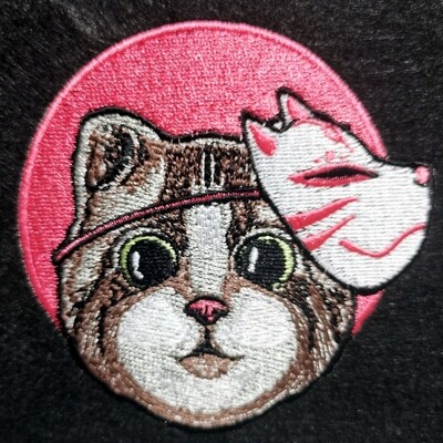 Cat wearing Kitsune mask embroidery design