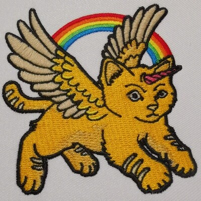 Winged Unicorn Cat with Rainbow embroidery file