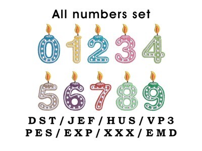 Birthday Candle Number embroidery designs bundle pack
