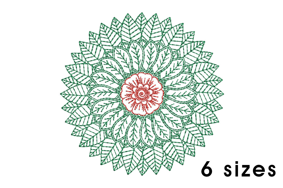 Mandala pattern embroidery design - redwork embroidery, intricate, geometric, centered, vibrant balanced, transformative, repeated pattern