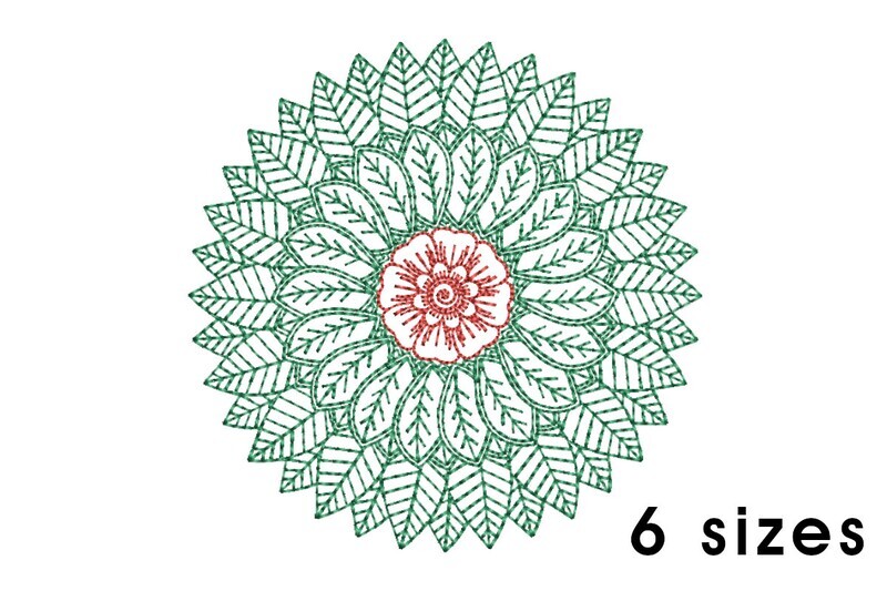 Mandala pattern embroidery design - redwork embroidery, intricate, geometric, centered, vibrant balanced, transformative, repeated pattern