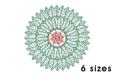 Mandala pattern embroidery design - redwork embroidery, intricate, geometric, centered, vibrant balanced, transformative, repeated pattern