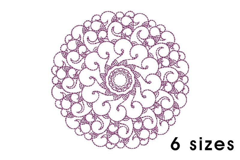 Mandala pattern embroidery design - redwork embroidery, intricate, geometric, centered, vibrant balanced, transformative, repeated pattern