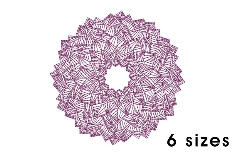 Mandala pattern embroidery design - redwork embroidery, intricate, geometric, centered, vibrant balanced, transformative, repeated pattern