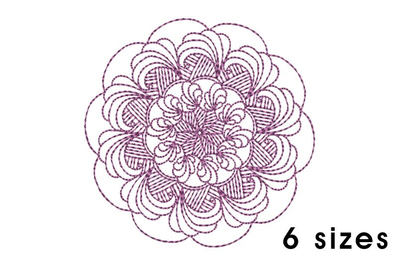 Mandala pattern embroidery design - redwork embroidery, intricate, geometric, centered, vibrant balanced, transformative, repeated pattern