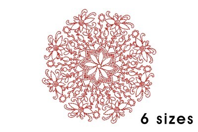 Mandala pattern embroidery design - redwork embroidery, intricate, geometric, centered, vibrant balanced, transformative, repeated pattern