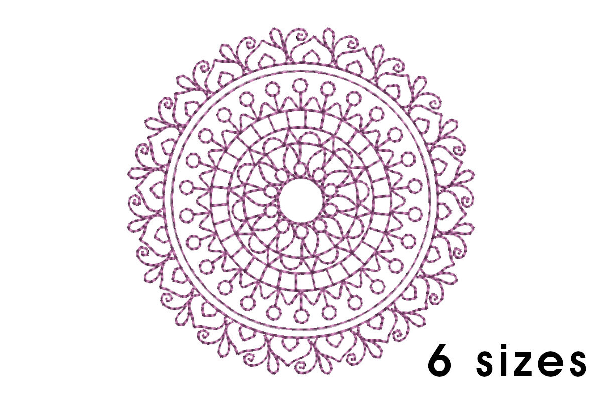 Mandala pattern embroidery design - redwork embroidery, intricate, geometric, centered, vibrant balanced, transformative, repeated pattern