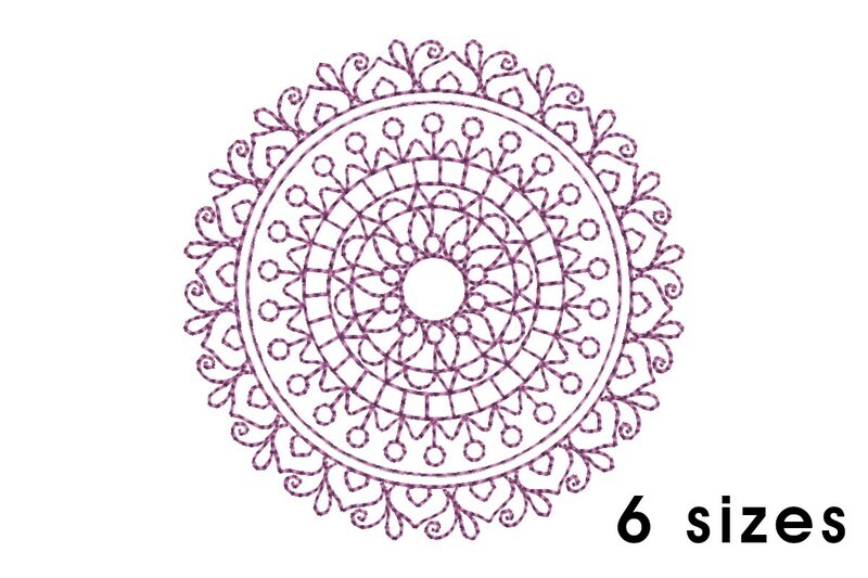 Mandala pattern embroidery design - redwork embroidery, intricate, geometric, centered, vibrant balanced, transformative, repeated pattern