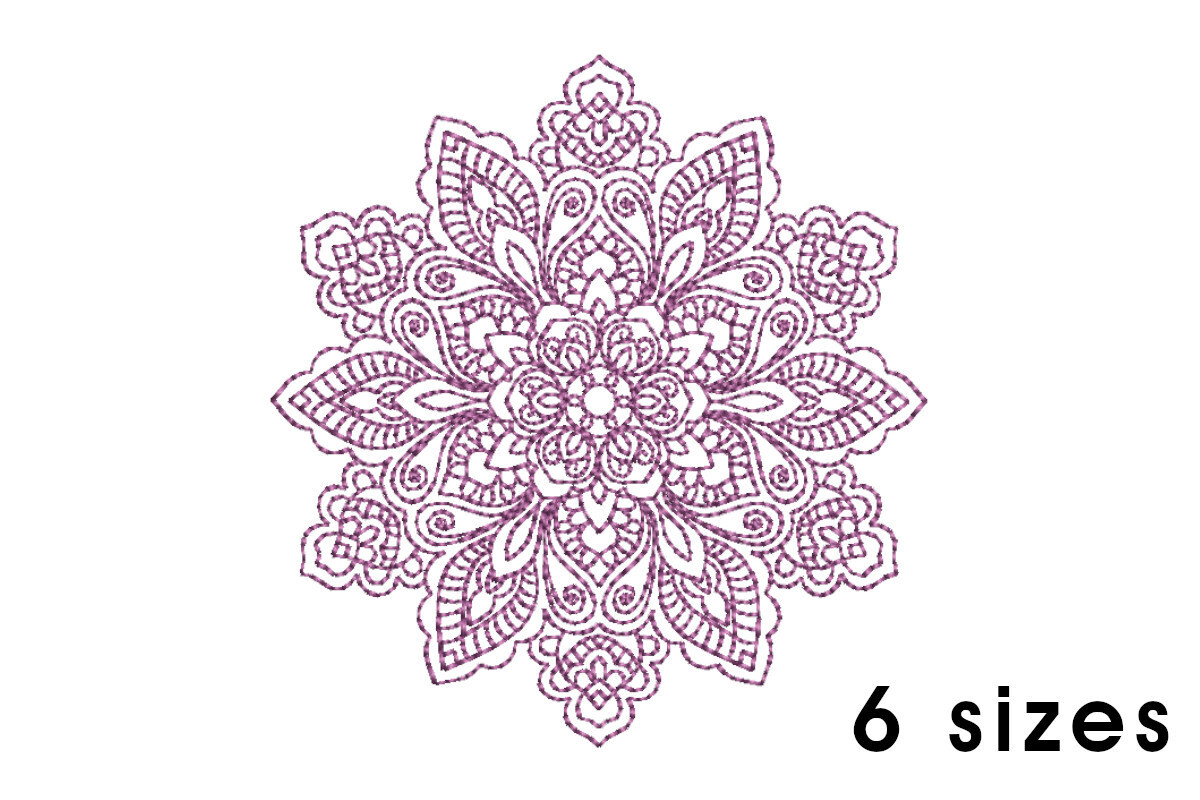 Mandala pattern embroidery design - redwork embroidery, intricate, geometric, centered, vibrant balanced, transformative, repeated pattern