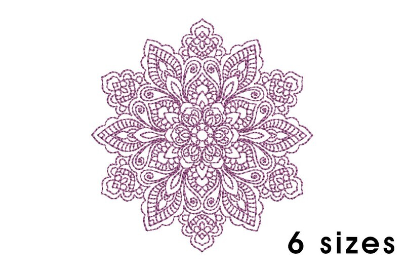 Mandala pattern embroidery design - redwork embroidery, intricate, geometric, centered, vibrant balanced, transformative, repeated pattern