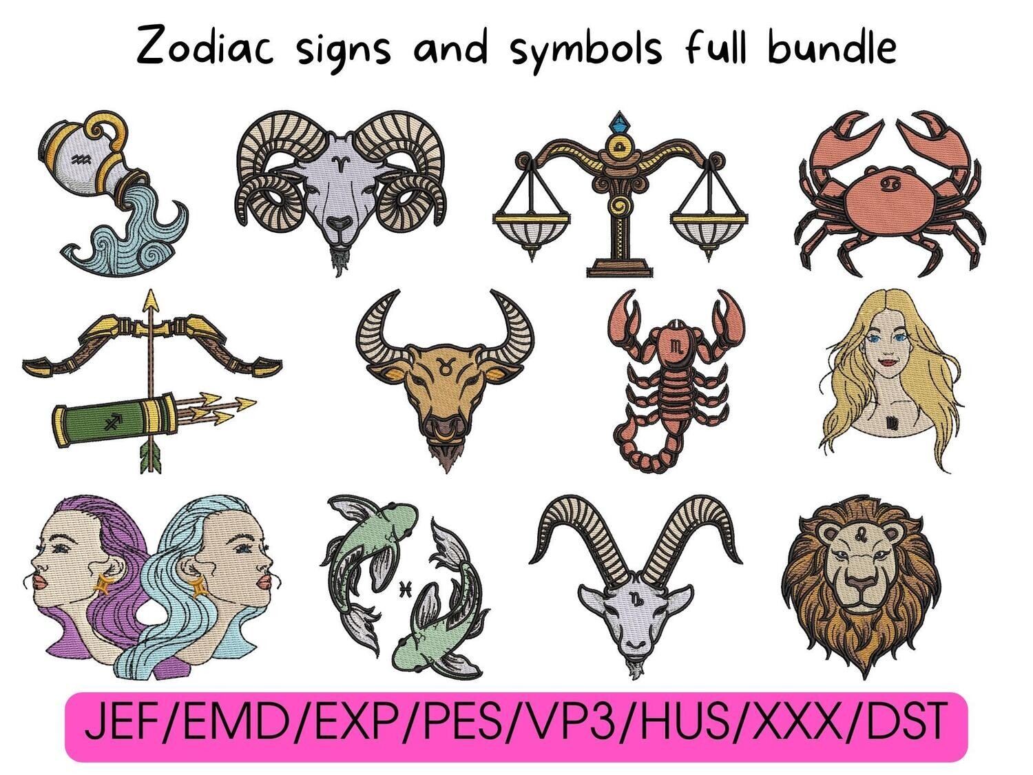 Zodiac signs and symbols bundle set