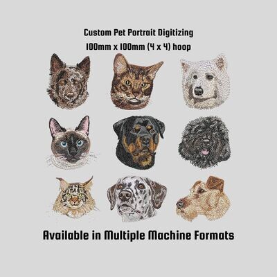 Customized Dog or Cat Pattern - Embroidery Digitizing, 4 x 4 hoop, All Breeds Welcome, Realistic Pet Portrait, Commission Work