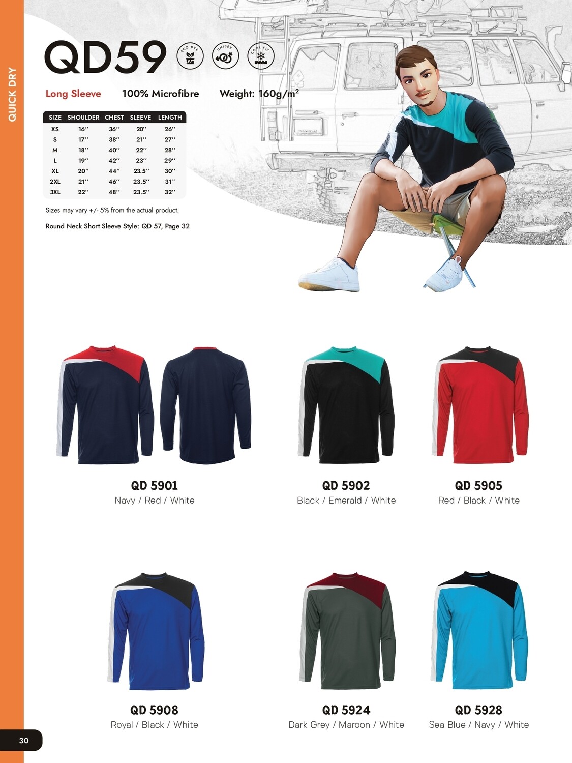 QD59 Quickdry Round Neck Long Sleeve