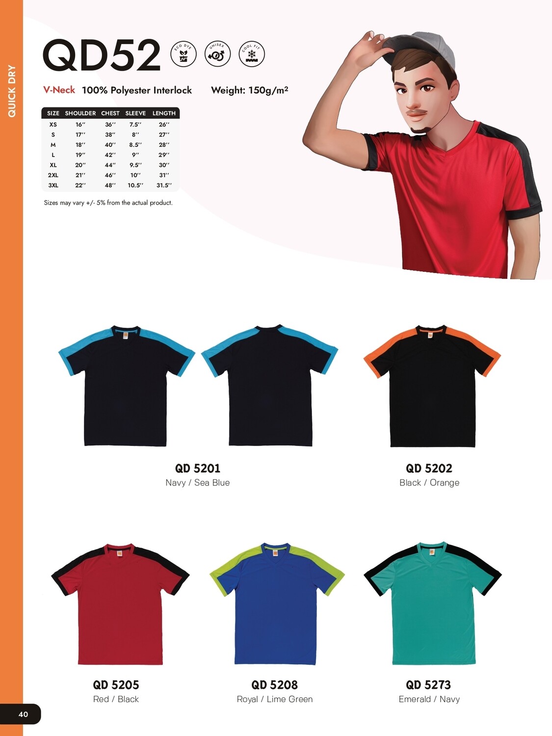 QD52 Quickdry V Neck