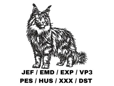 Maine Coon Outline Sketch - Full Body