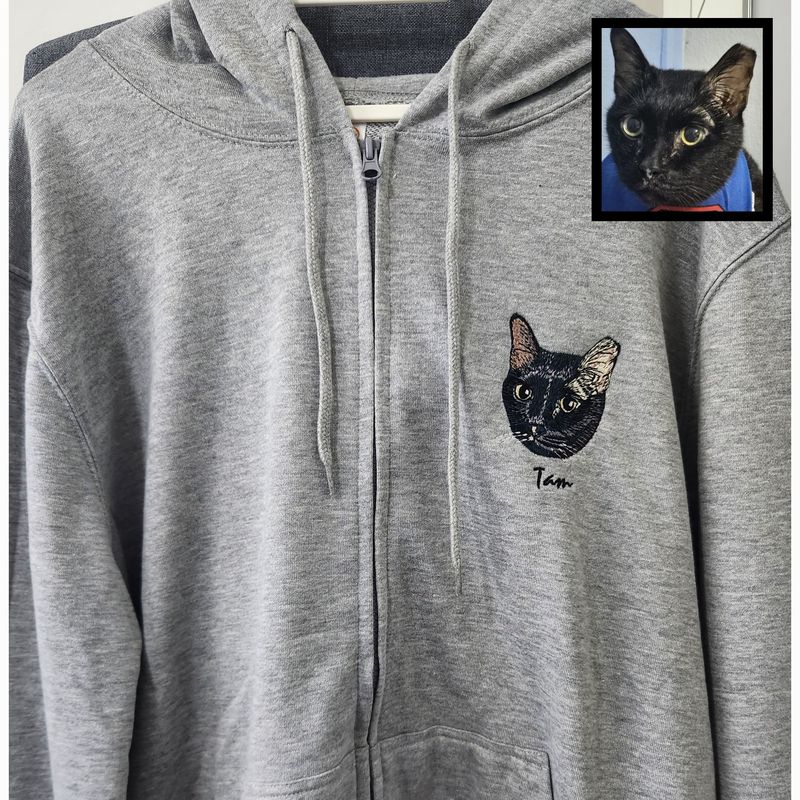 Hoodie with Zipper with Personalized Pet Portrait Embroidery