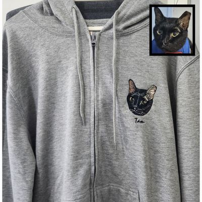 Hoodie with Zipper with Personalized Pet Portrait Embroidery