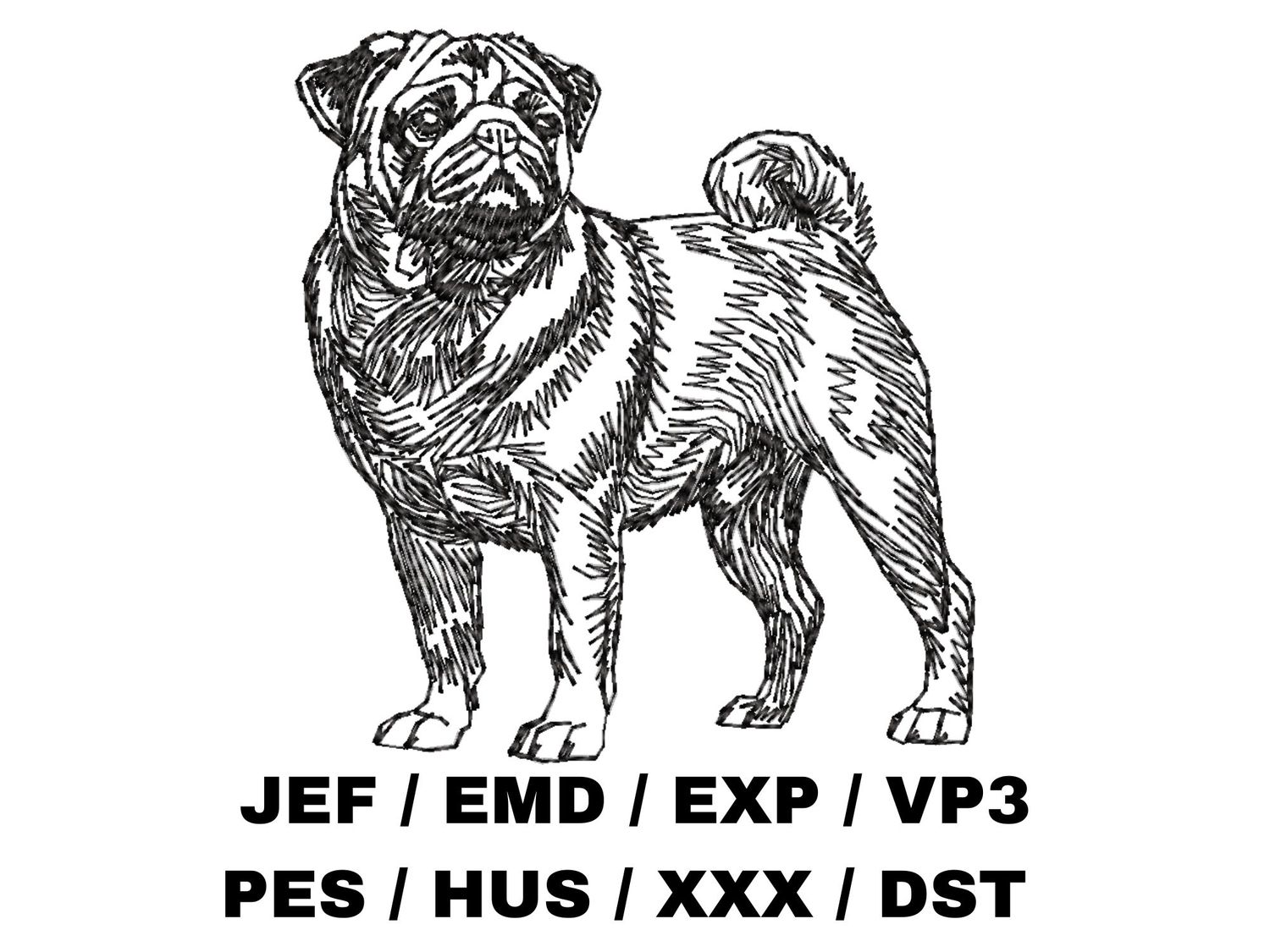 Pug Outline Sketch - Full Body