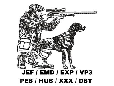 Hunter and Dog Outline - German Shorthaired Pointer