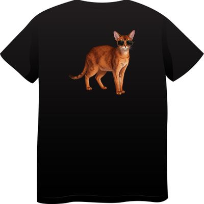 Abyssinian Cat in Shades – Premium Cotton Round Neck T-Shirt
