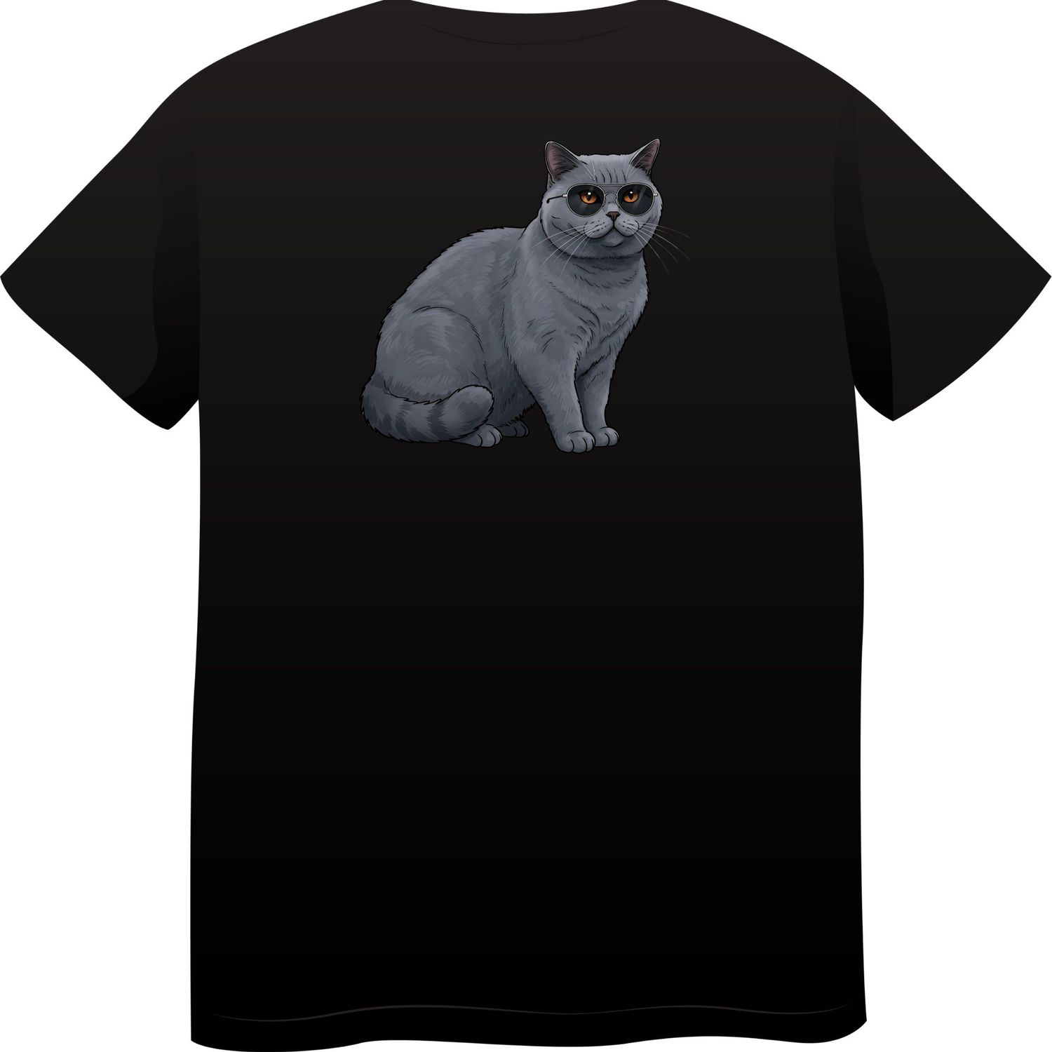 British Shorthair Cat in Sunglasses – Premium Cotton Round Neck T-Shirt