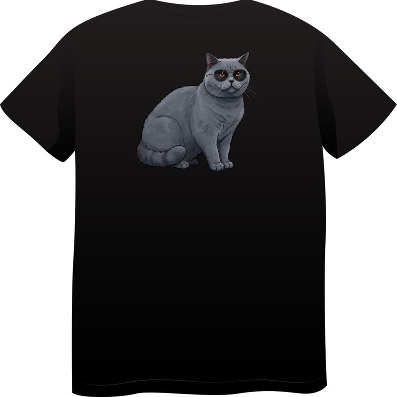 British Shorthair Cat in Sunglasses – Premium Cotton Round Neck T-Shirt