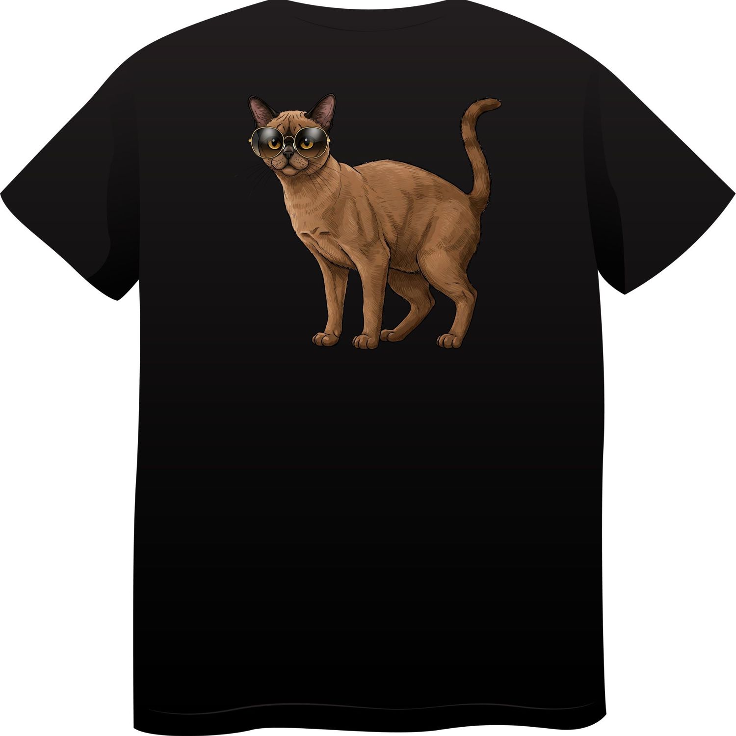 Burmese Cat in Sunglasses – Premium Cotton Round Neck T-Shirt