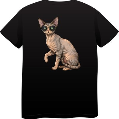 Devon Rex Cat in Sunglasses – Premium Cotton Round Neck T-Shirt