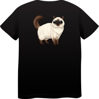 Birman Cat in Sunglasses – Premium Cotton Round Neck T-Shirt