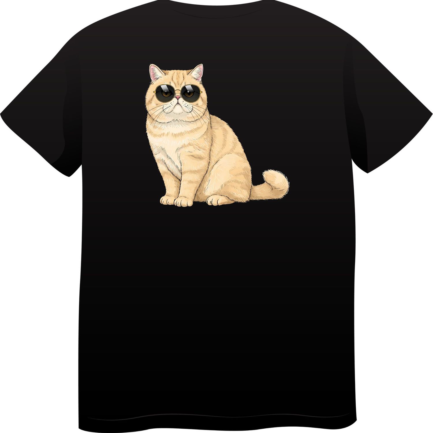 Exotic Shorthair Cat in Sunglasses – Premium Cotton Round Neck T-Shirt