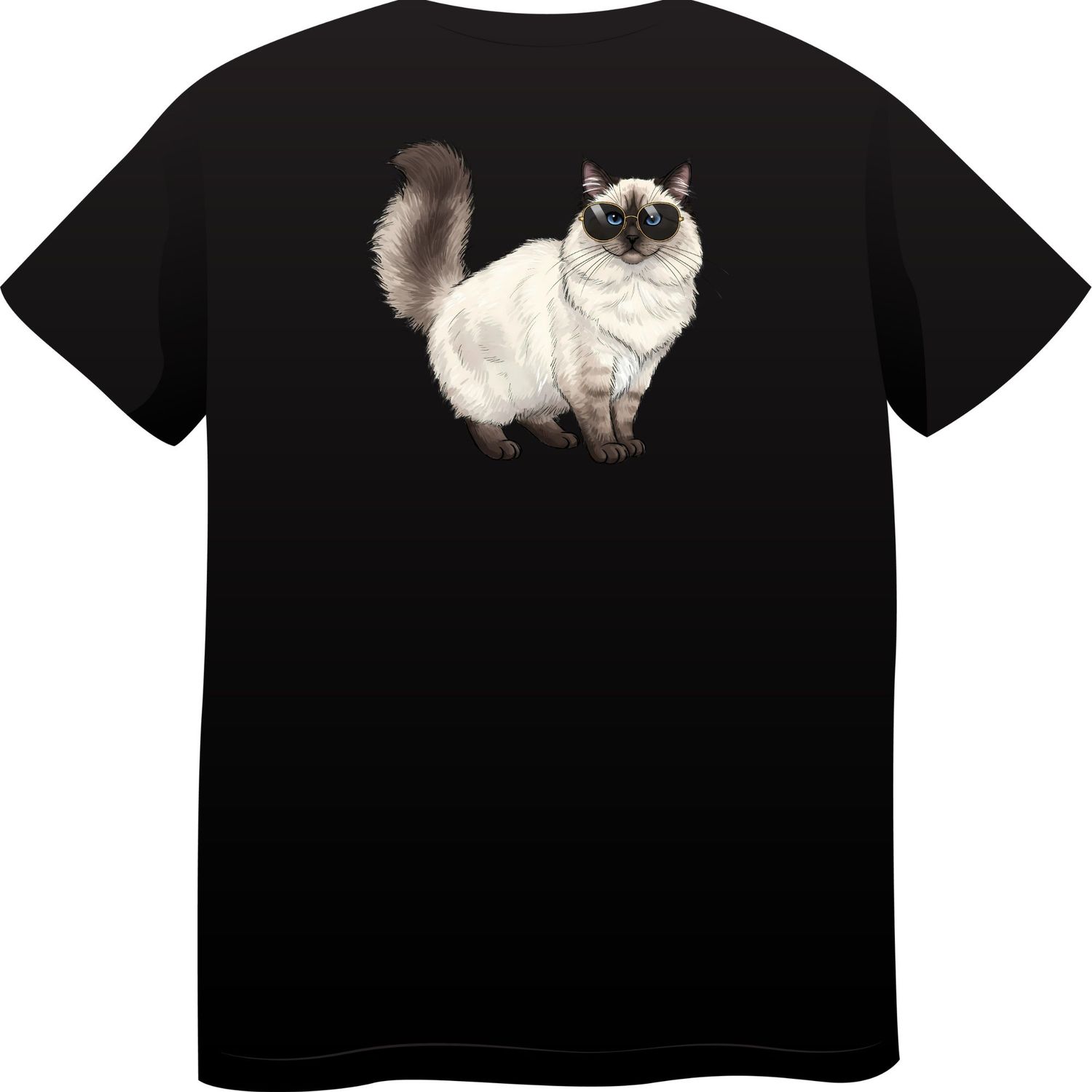 Ragdoll Cat in Sunglasses – Premium Cotton Round Neck T-Shirt