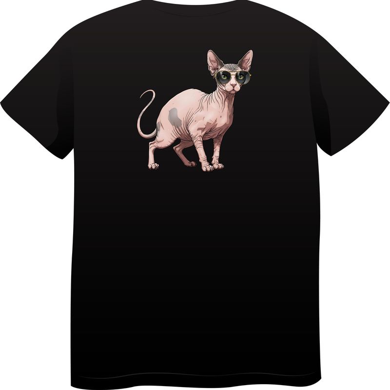 Sphynx Cat in Sunglasses – Premium Cotton Round Neck T-Shirt