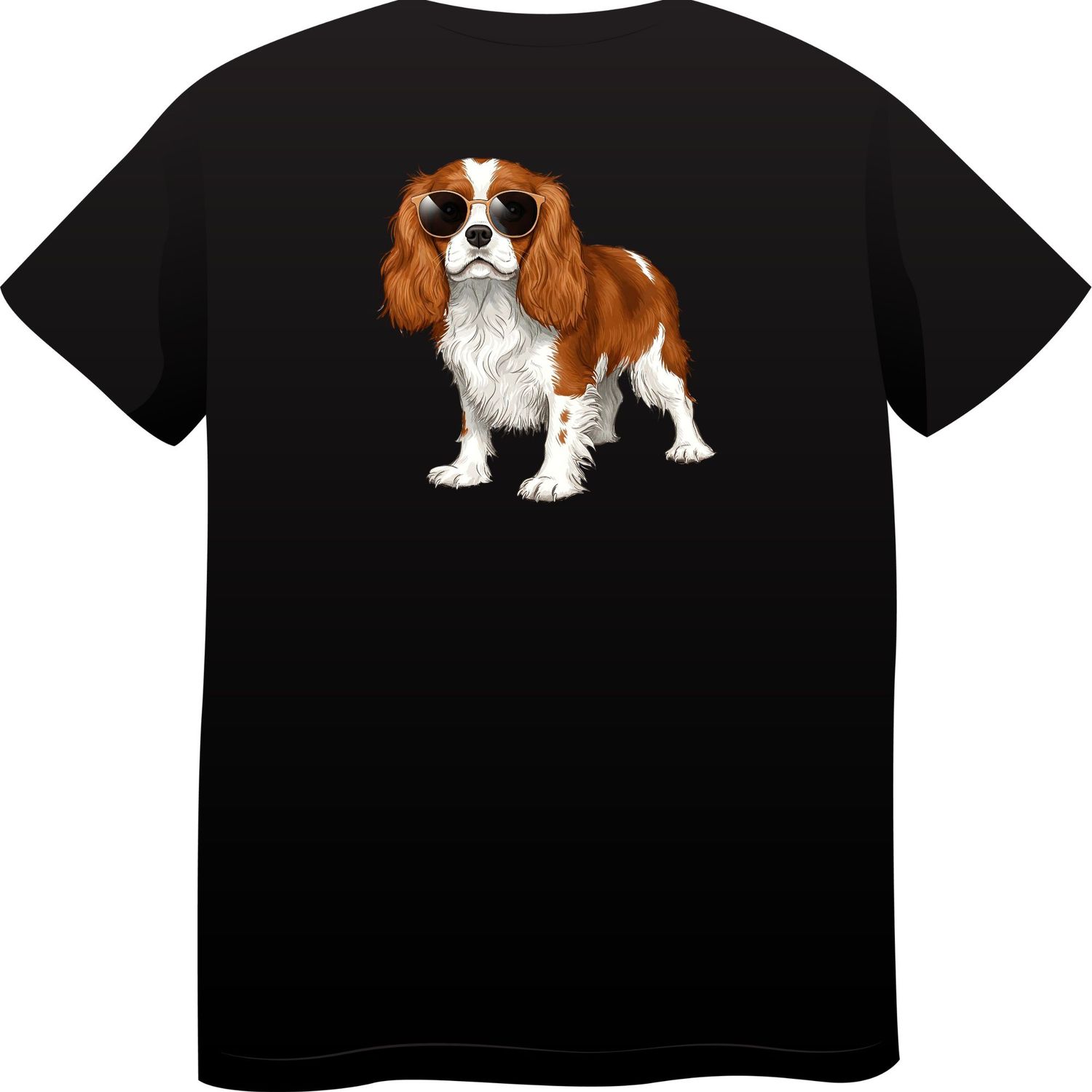 Cavalier King Charles Spaniel in Sunglasses – Premium Cotton Round Neck T-Shirt
