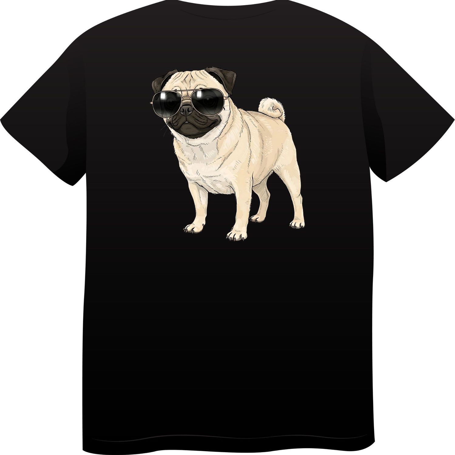 Pug in Sunglasses – Premium Cotton Round Neck T-Shirt